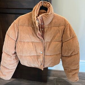 Corduroy Puffer Jacket in Tan